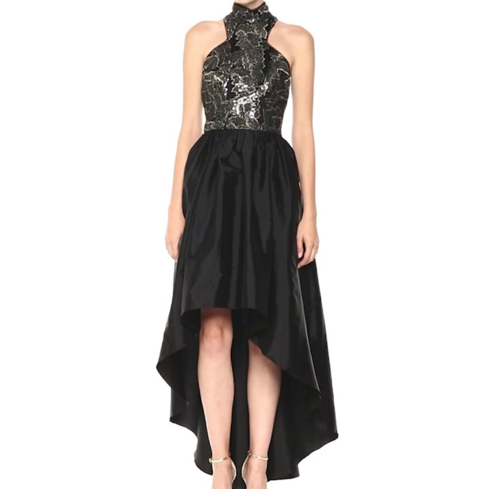 Vera Wang sequin Mock neck hi-low dress